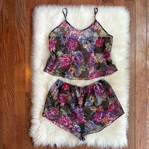 90s vintage floral two piece sleep set